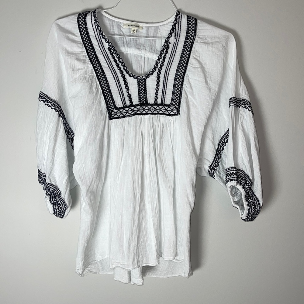 Max Studio White and Black Gauze Shirt Small